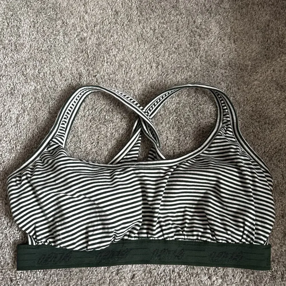 Aerie Green And White Striped Cut Out Sports Bra Size XL